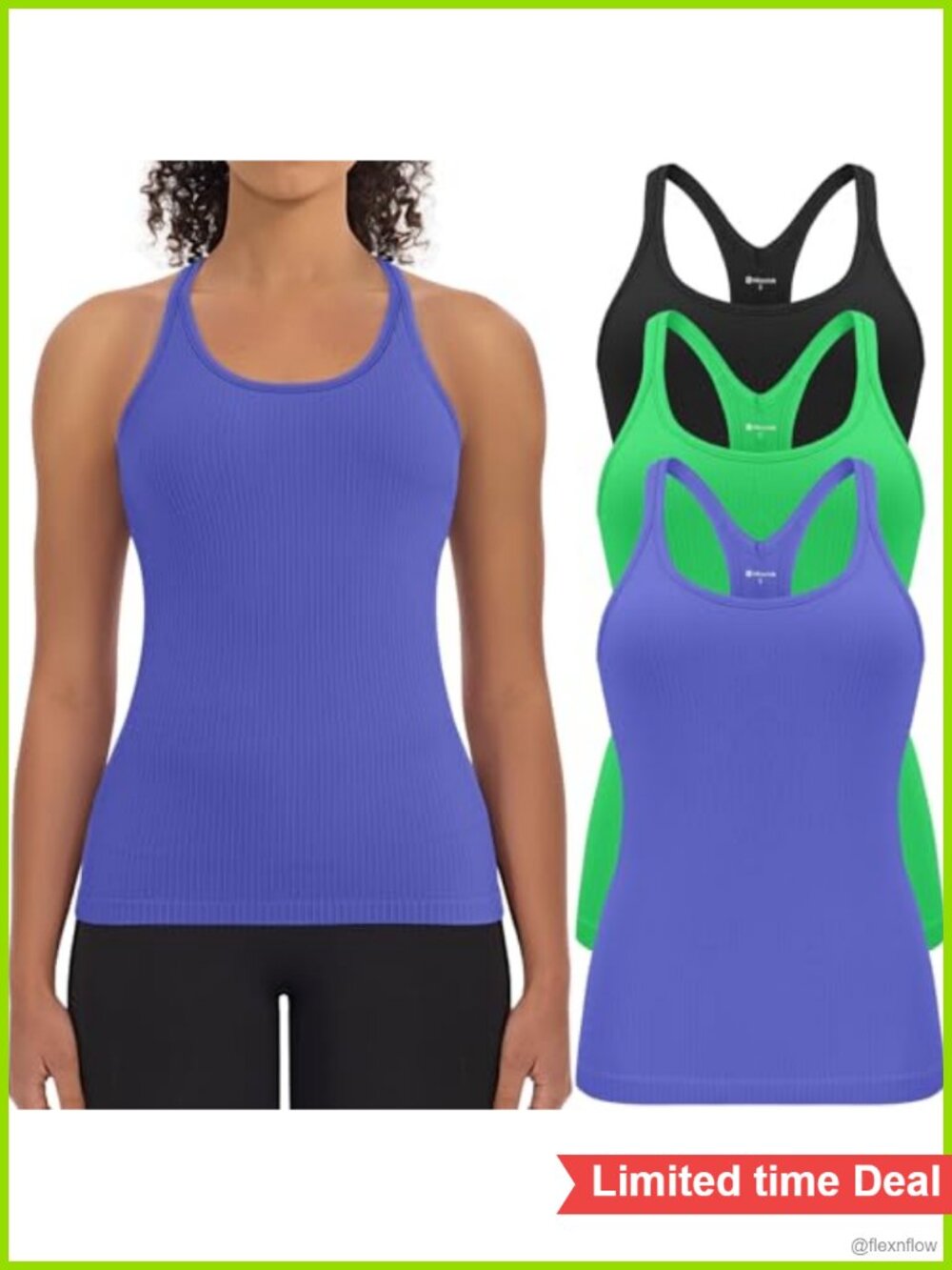 3 Pack Women's Ribbed Racerback Tank Tops with Built in Bra Seamless